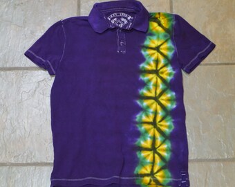 Mardi Gras Polo: Tie Dyed Upcycled Polo Shirt; Mens Small