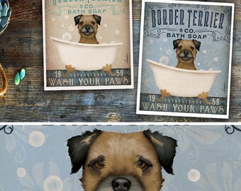 Border Terrier dog bath soap Company vintage style artwork by Stephen Fowler Giclee Signed Print