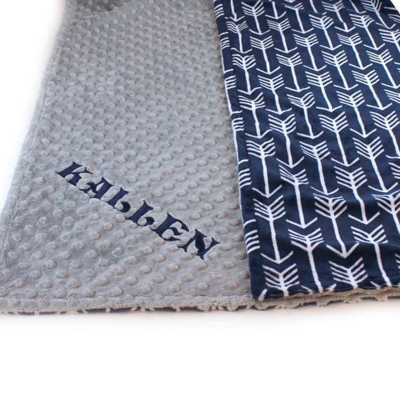 Personalized Baby Blanket, Arrow Minky Baby Blanket Boy, Silver Gray Navy Arrow Baby Blanket, Soft Baby Blanket // Baby Shower Gift