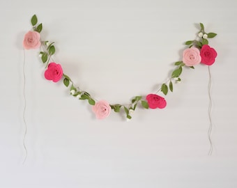 Felt Floral Garland - Pink Flower Garland - Baby Girl's Nursery Decor - Boho Flower Garland
