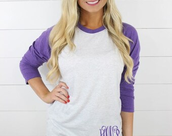 Monogrammed baseball raglan shirt -3/4 sleeve baseball t-shirt -monogrammed shirt -Bridesmaids shirt -baseball monogram raglan