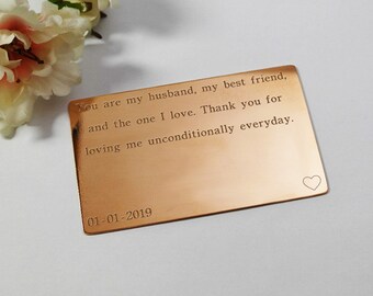 Copper Wallet Insert gift Custom personal messages for him Gift For Him wallet card insert for boyfriend husband custom engraved gift