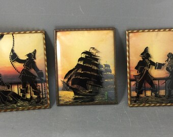 3 Pirate Themed Celluloid Silouettes