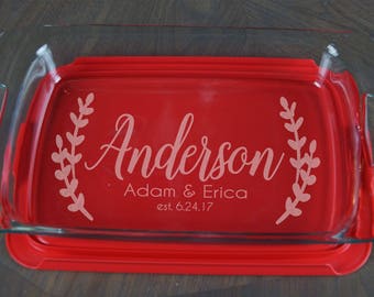 Personalized Casserole Dish Pyrex Baking Dish Engraved Name Christmas Present Mother's Day Wedding Gift Bridal Shower Glass Couple A 50