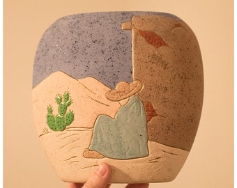 Mexican Pottery Vase | Cactus Decor | Vintage Pottery | Handmade
