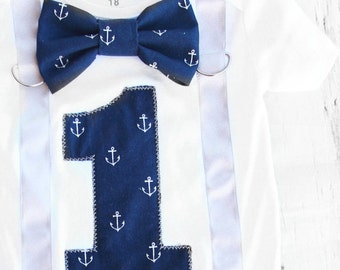 Nautical Theme Bow Tie And Suspenders Set Boy Cake Smash Boy