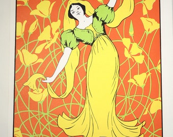 La Fiesta -- M.E. Curray -- Art Nouveau Poster -- Vintage Serigraph Print