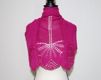 Hand Knitted Lace Haruni Shawl, pink shawl, pink bambbo/cotton lace shawl, fuchsia shawl, summer shawl, scarf, kerchief, gift for her