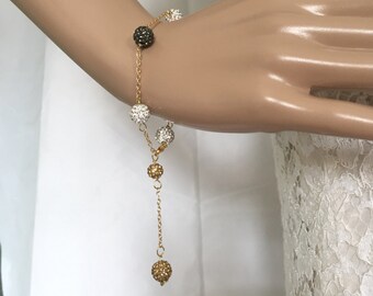 22K Gold plated Crystal Pave Bracelet Disco Ball Rhinestone Bracelet