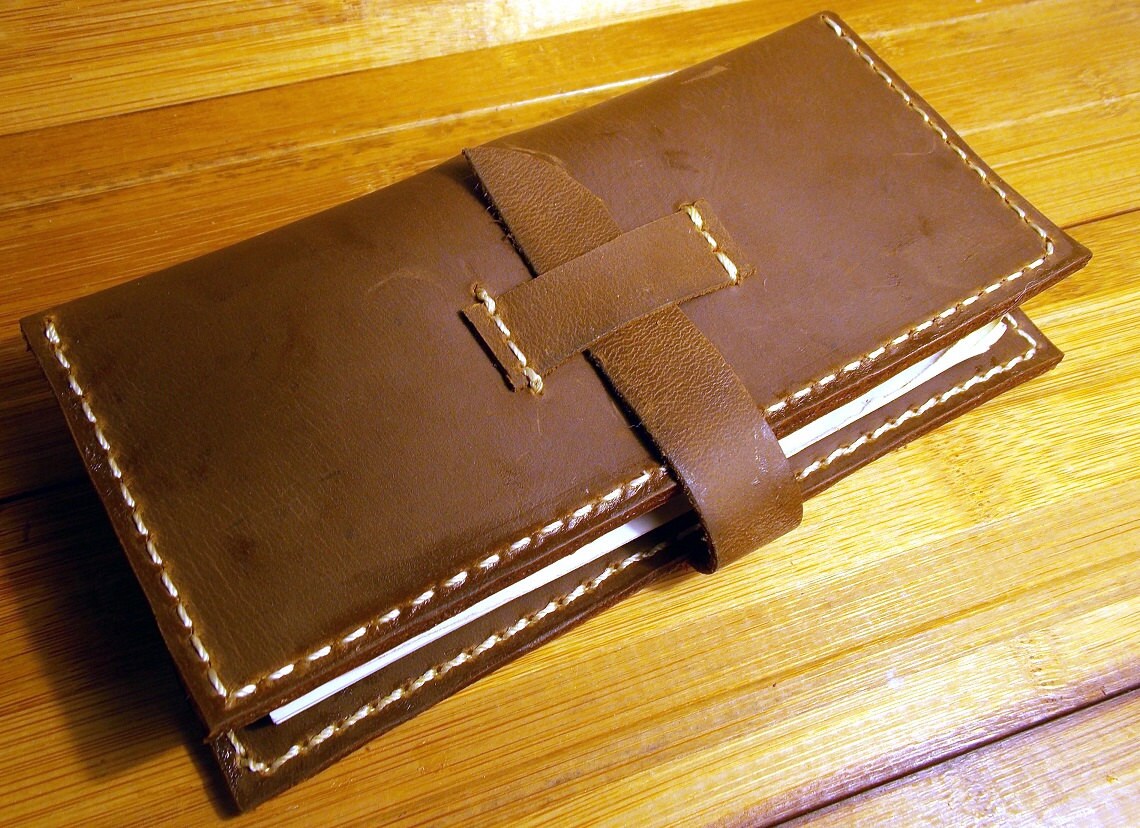 stitched leather checkbook cover