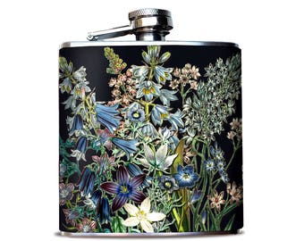 BEST SELLER Whiskey Botanicals Flask, Flask for Bourbon fan, Flask for woman, Gift for daughter, Something blue, Luxury gift for bride