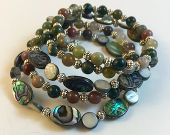 Abalone and Jasper Memory Wire Bracelet, Memory Wire Bracelet