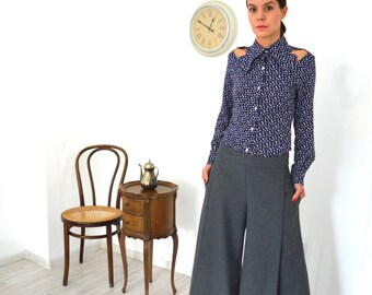Grey Palazzo Pants,Wide Leg Pants Women,Gift for Her,Plus Size Clothing for Women,Minimalist Pants, Wool Pants,ATTITUDE157 Trousers,AT00768