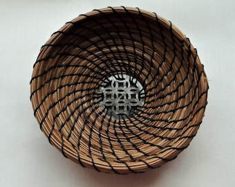 Trinket Basket Pine Needle Basket Dark Gray Pine Needle Trinket Basket Home Decor Basket For Him Basket For Her Native American Basket