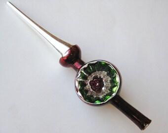 Vintage 50s German Mercury Glass Red & Green 6 1/2" Christmas Tree Topper