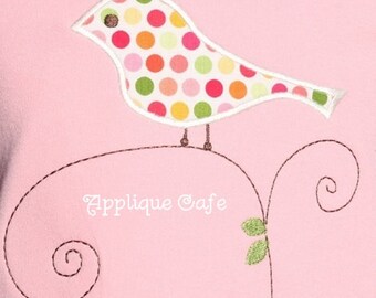 061 Bird on Branch Machine Embroidery Applique Design