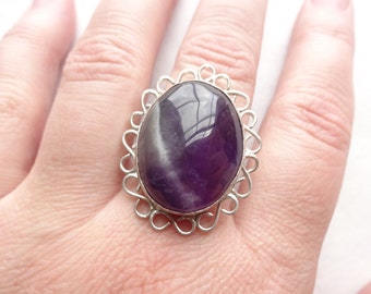 Infinity Border Amethyst Sterling Statement Ring Size 7