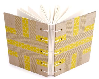 Yellow Striped Journal with Japanese paper tape - handmade by Ruth Bleakley - 160 Page Unlined Journal