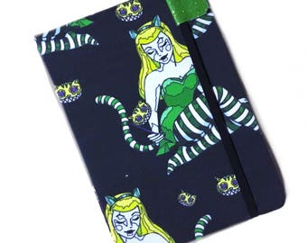 Kindle Paperwhite cover - Lime Cheshire Cat girl - hardcover case for kindle paper white or Touch - ereader cover - Alice in wonderland