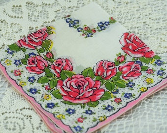 Vintage Hankie, Wonderful Pink, White Floral Hankie #D-48