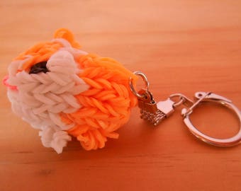 Rainbow loom orange and white hamster Keyring