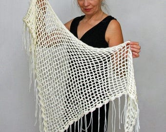 Crochet PATTERN Mesh Shawl / Triangle Shawl Pattern / Lacey Shawl / Beginner Pattern / Made in Canada / "Minimalist Mesh Shawl"