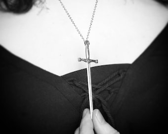 LONG SWORD Necklace psychic self defence weapon battle occult symbolism rapier swordplay witch tarot ace vampire defense cross symbolism