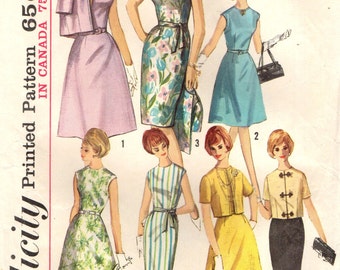 Simplicity 5398 SHEATH or A-LINE SKIRT 1960s Dress Jacket 7 Way Wardrobe Size 14 Bust 34 c. 1964