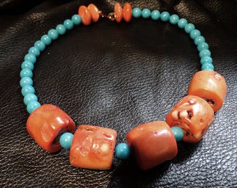 Vintage Coral Chunk Necklace