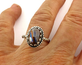 Opal Ring, Koroit Opal Ring, Opal and Sterling Ring, OOAK Opal Ring, Australian Opal Ring, Opal Statement Ring
