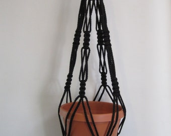 Macrame Plant Hanger Vintage Style 6mm, 34 inch - BLACK