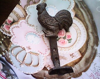 1920s CAST IRON WALL Hook Rooster