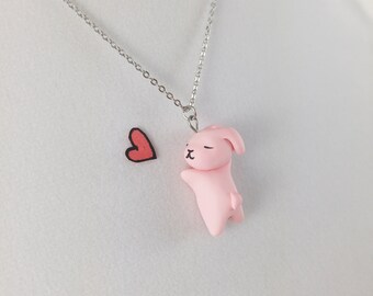 Cute Rabbit Necklace // Polymer Clay Charm // Kawaii Pink Bunny Necklace // Gift for Girlfriend // Gift for Daughter