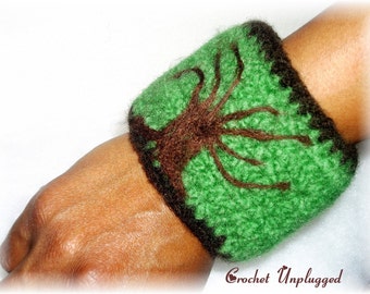 Hand-crocheted and Felted Whimsical Winter Tree Cuff (The Mighty Oak) - Made-To-Order