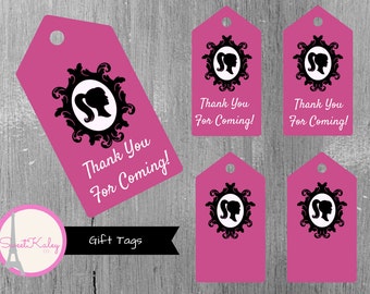 Printable Fashionista Gift Tags & Favor Tags! Thank You Tags, Blank Tags, Barbie, Pink, Black