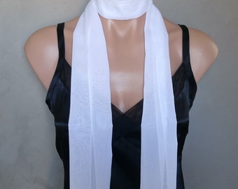 White Scarf, White Sheer Chiffon Skinny Scarf, Chiffon White Scarf, Sheer White Skinny Scarf, White Chiffon Scarf, White Skinny Sheer Scarf