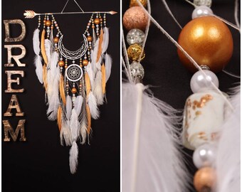 Dreamcatcher white dream catcher Arrow Copper Moon wedding dreamcatcher copper dreamcatcher native american Indian talisman boho wall decor