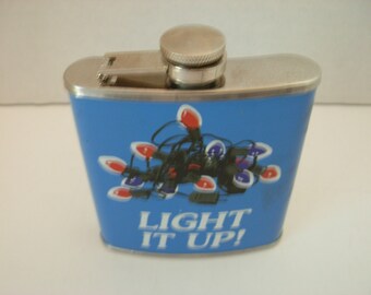 Christmas Flask, Light It Up, Blue, Stainless Steel, 6 Oz, Free Shipping