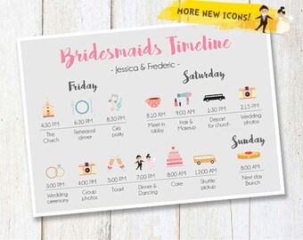 Custom Bridesmaids timeline program - Wedding Timeline Bridesmaids and Groomsmen - Wedding Itinerary Timeline DIGITAL FILE!
