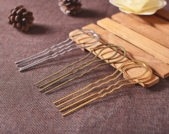 3x10.5cm Metal U-Shape Wavy Hair Fork Pin Hairpin Slide Bun Holder Stick Barette Cheveux Chignon Pick Arch Decoration Long Hair Accessories
