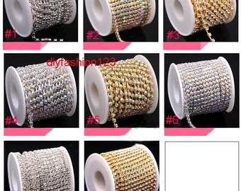 1 Row Clear Glass Rhinestone Trim - Crystal Trim - Rhinestone Chain - Cup Chain - SS6 SS8 SS10 SS12 SS16 SS18
