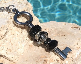 Black key necklace, Black key pendant, Key pendant, Key necklace, Black key, Key jewelry