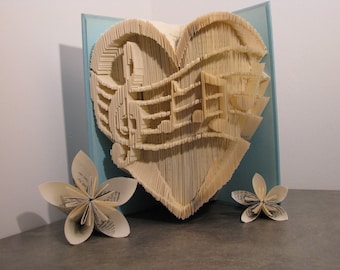 Folded book - Music - Heart - Love - Valentine's gift - Book sculpture - Altered book - Craft
