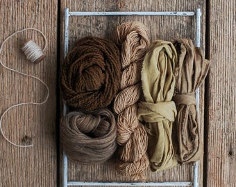Weaver's Pack, Frame Loom Weaving Kit, Natural Dye, Fiber Bundle, Wool, Silk, Botanical Dye