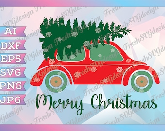 Christmas Truck SVG, Red truck with Christmas Tree SVG, Clipart, cut file SVG, dxf, eps, clip art, Silhouette Cameo cricut design, Xmas svg