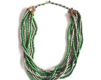 Vintage Multi Strand Green Beaded Necklace