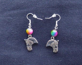 Horse head and multicolor bead earrings