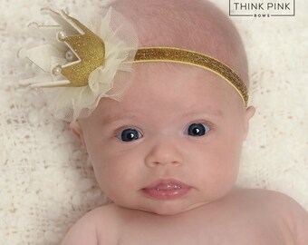 Newborn Crown,1st Birthday Crown, Baby headbands, Newborn Baby Crown, Baby crown headband,Princess Crown Headbnad, Glitter Crown Headband.