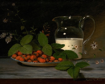 Raphaelle Peale Still Life : "Strawberries and Cream" (1816) - Giclee Fine Art Print