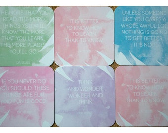 Coasters with Dr. Seuss Quotes Set of 6 - Drink Coasters - Personalized Paper Drink Coasters - Dr. Seuss